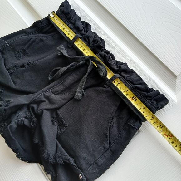 Dance & Marvel Distressed Paperbag Shorts S black shoestring belt mid rise - Picture 9 of 13